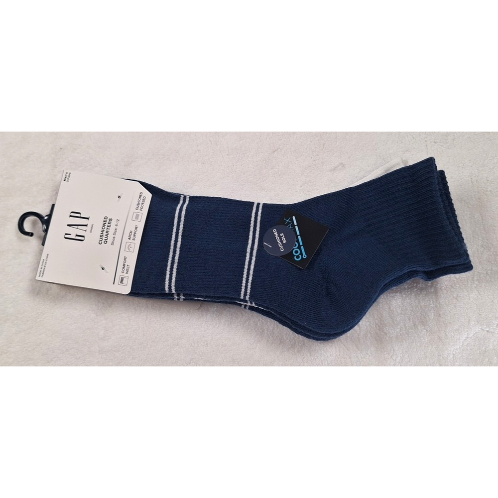 Men’s GAP Cushioned Quarters Socks 3 Pairs Shoe Size 6-12 Blue And White New
